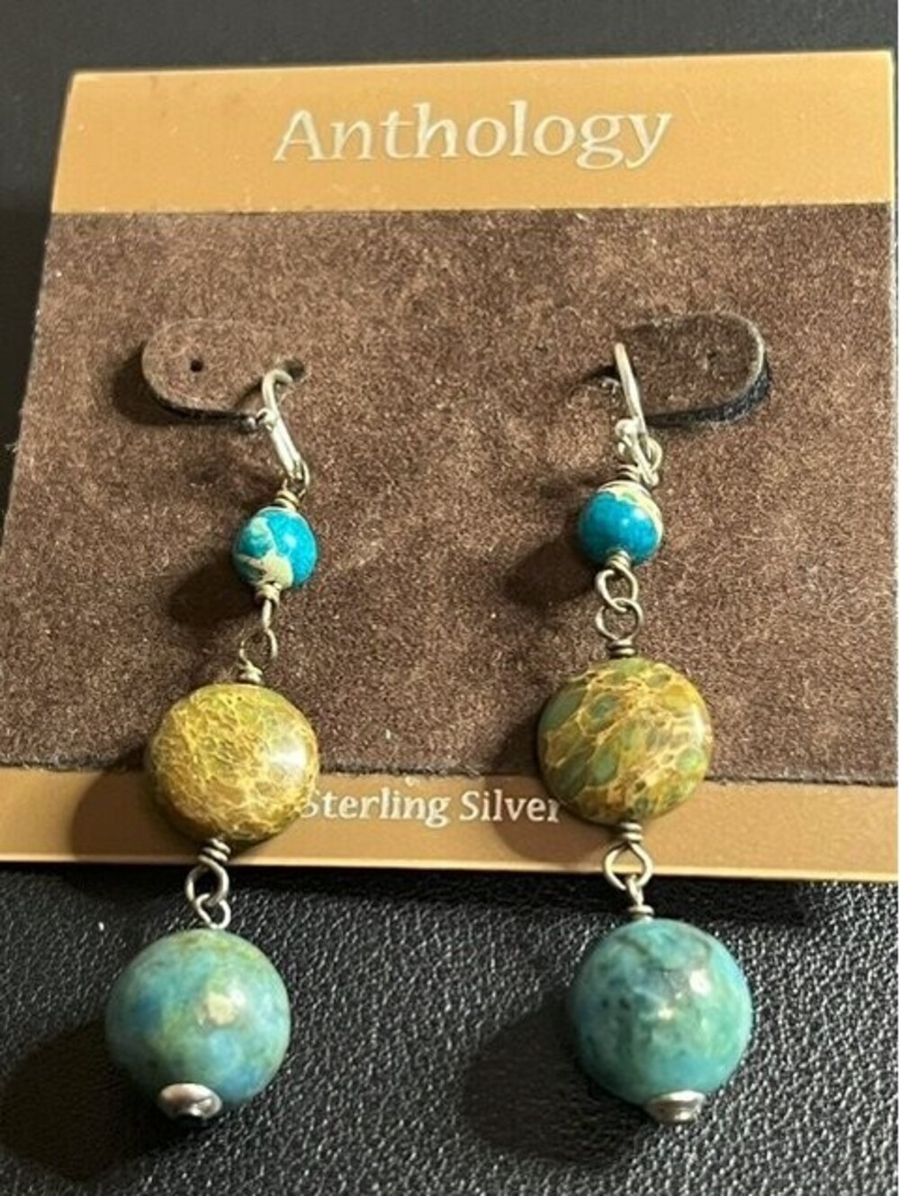 B7308 Anthology Dangle Earrings Sterling Silver Multi-Stone Jasper Beaded 2.5"